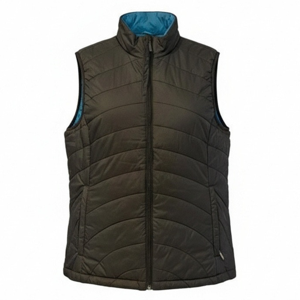 Lands' End Vest Womens Size Medium Black Quilted‎ Puffer Full Zip Blue Lining